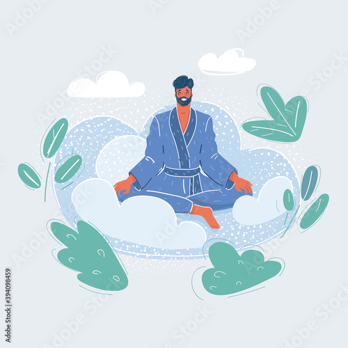 Vector illustration of man sitting on the cloud and relaxing.