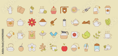bundle of forty tea set fill style icons