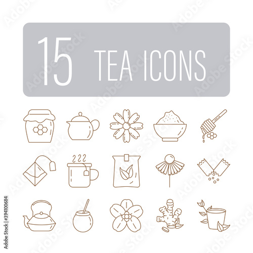 bundle of fifteen tea set line style icons