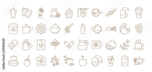 bundle of forty tea set line style icons