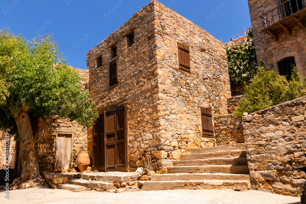 Spinalonga, Greece - August 20, 2020 - An old house on the historic island of Spinalonga