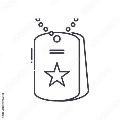 Dog tag icon, linear isolated illustration, thin line vector, web design sign, outline concept symbol with editable stroke on white background.