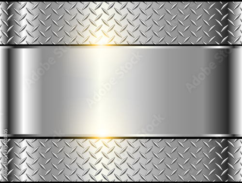 Background silver metallic, 3d chrome vector design with diamond plate sheet metal texture.