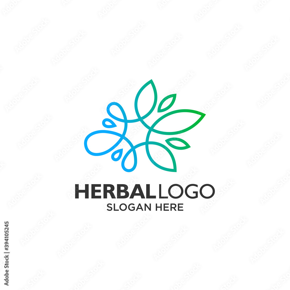 leaf and water with line art style for hidroponic and farm logo design