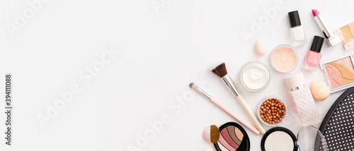Obraz Beauty background with facial cosmetic products. Makeup, skin care concept.