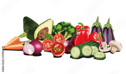 set of fresh vegetables salad