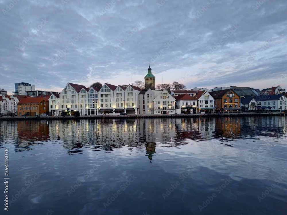 Stavanger, Norway - November 05, 2019: view on the city streets near cruise ship bay at autumn