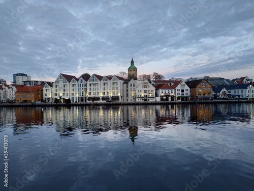 Stavanger, Norway - November 05, 2019: view on the city streets near cruise ship bay at autumn