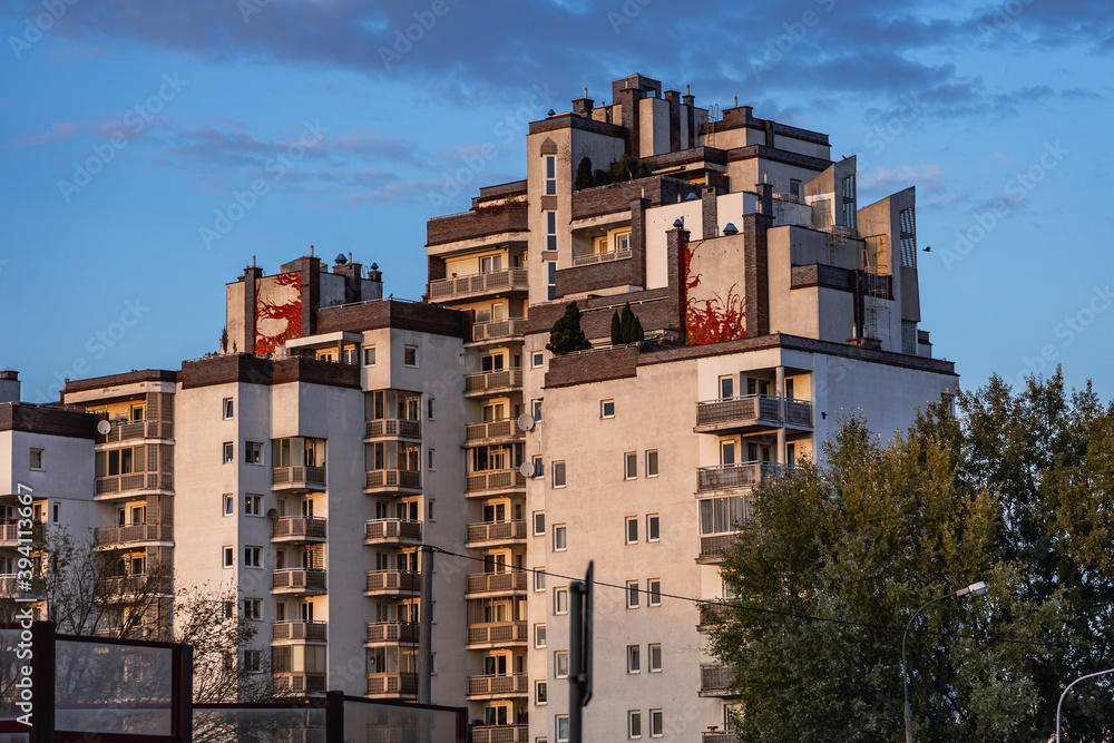 Fototapeta premium House of flats in Goclaw, part of Praga Poludnie district of Warsaw, capital city of Poland