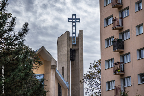 Cross of Church of Annunciation of Lord, Ochota area of Warsaw, capital city of Poland