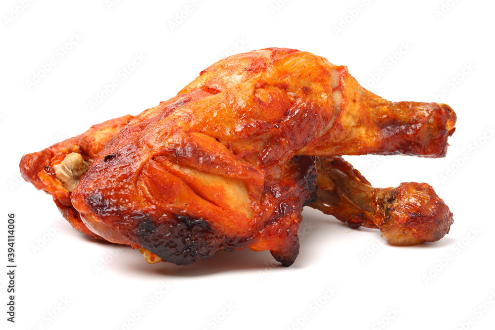 grilled chicken leg  on white background 