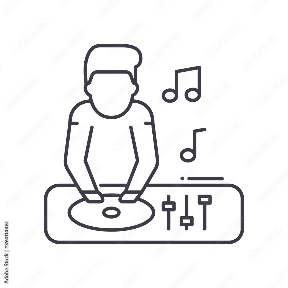 Dj party icon, linear isolated illustration, thin line vector, web design sign, outline concept symbol with editable stroke on white background. Dj party icon, linear isolated illustration, thin line vector, web design sign, outline concept symbol with editable stroke on white background.