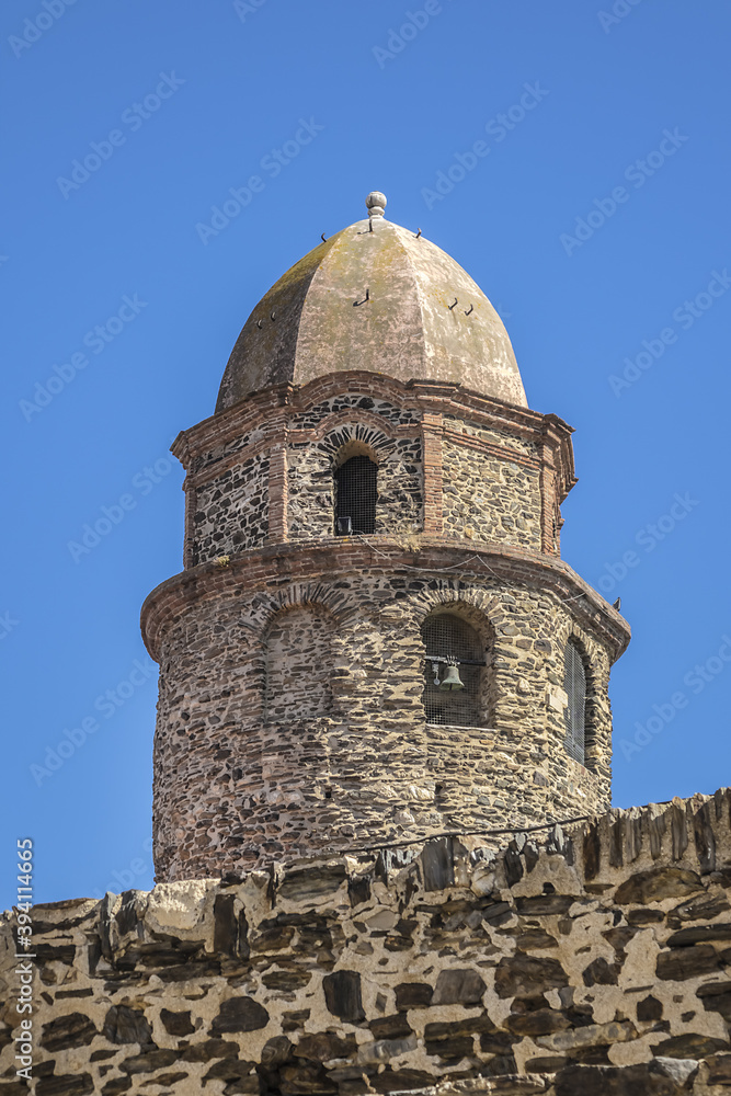 Church of Our Lady of the Angels (Eglise Notre Dame Des Anges, built between 1684 and 1691) on the shores of the Mediterranean Sea. Collioure Pyrenees-Orientales, France.