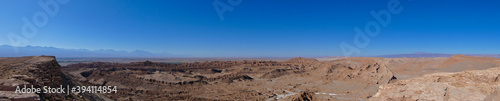 Panorama of stone cliff in Atacama salt desert landscape, Chile
