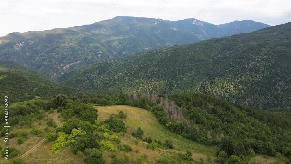 Aerial view of Rhodope Mountains near town of Asenovgrad, Plovdiv Region, Bulgaria Aerial view of Rhodope Mountains near town of Asenovgrad, Plovdiv Region, Bulgaria