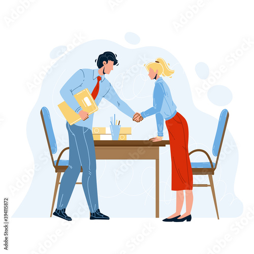 Employees Hiring Director Welcoming Woman Vector Illustration