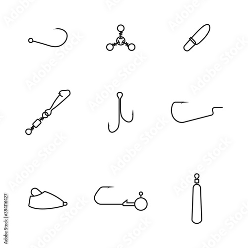 Set of different spinning fishing accessories and tackles, vector illustration.