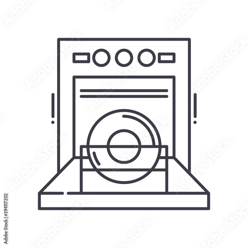 Dishwasher icon, linear isolated illustration, thin line vector, web design sign, outline concept symbol with editable stroke on white background.