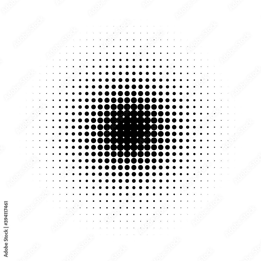 Black halftone circles. Pop art texture made of spots. Vector round dots gradient.