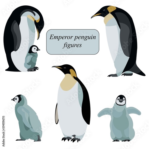 Family of antartic emperor penguins isolated figures 