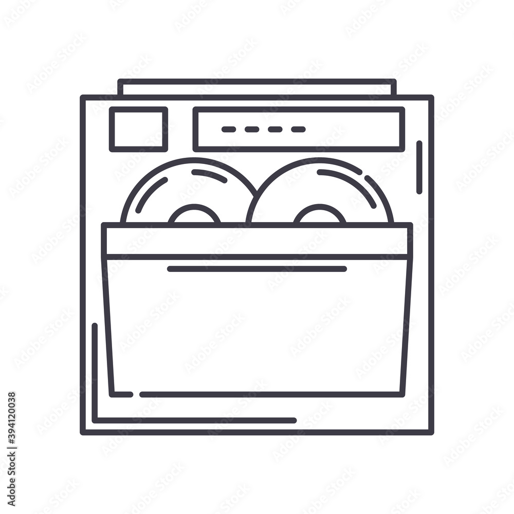 Dish washer concept icon, linear isolated illustration, thin line vector, web design sign, outline concept symbol with editable stroke on white background. Dish washer concept icon, linear isolated illustration, thin line vector, web design sign, outline concept symbol with editable stroke on white background.