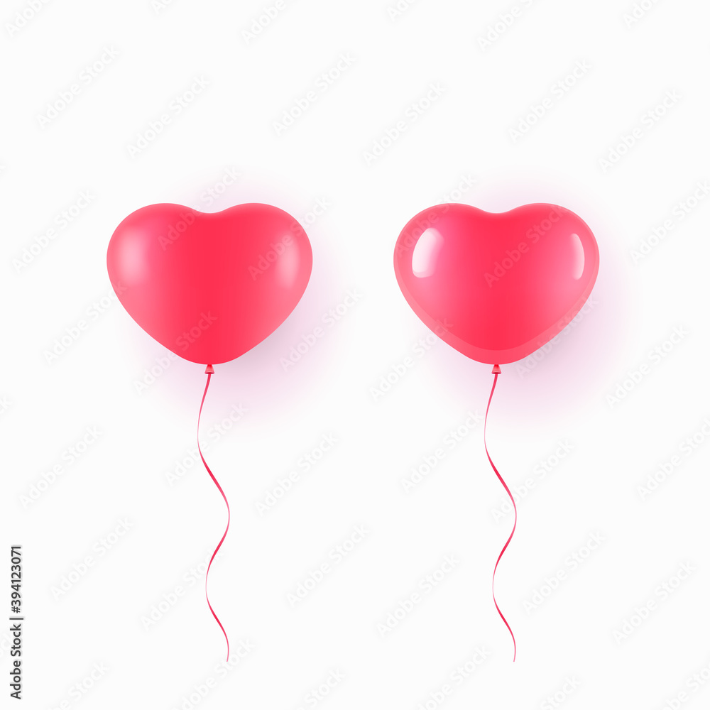 Flying red balloon in heart shape over white background
