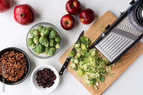 Ingredients for shaved brussels sprouts salad