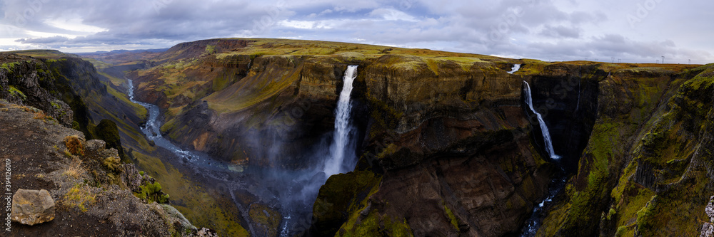 Panorama of Haifoss waterfall Panorama of Haifoss waterfall