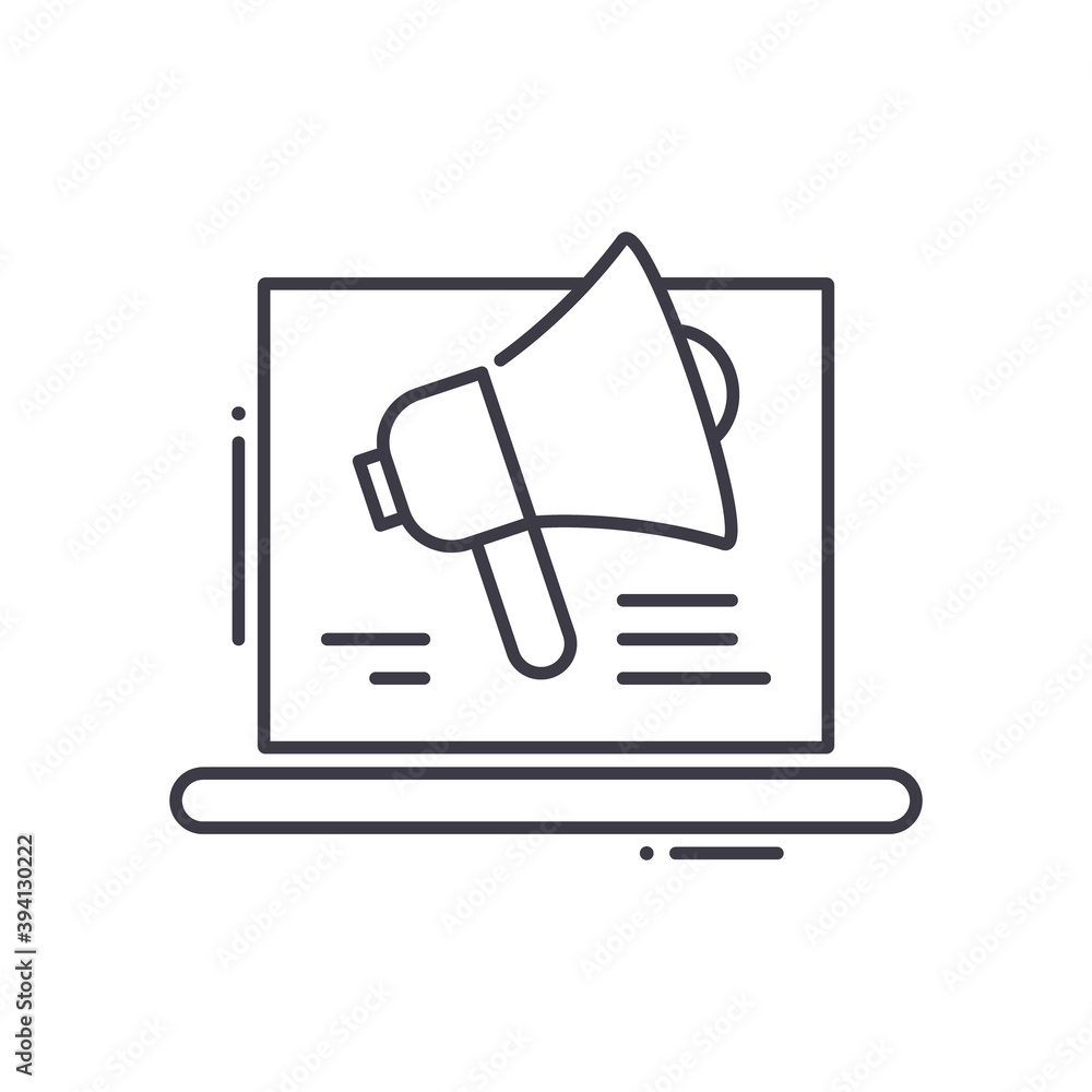 Digital social marketing icon, linear isolated illustration, thin line vector, web design sign, outline concept symbol with editable stroke on white background. Digital social marketing icon, linear isolated illustration, thin line vector, web design sign, outline concept symbol with editable stroke on white background.