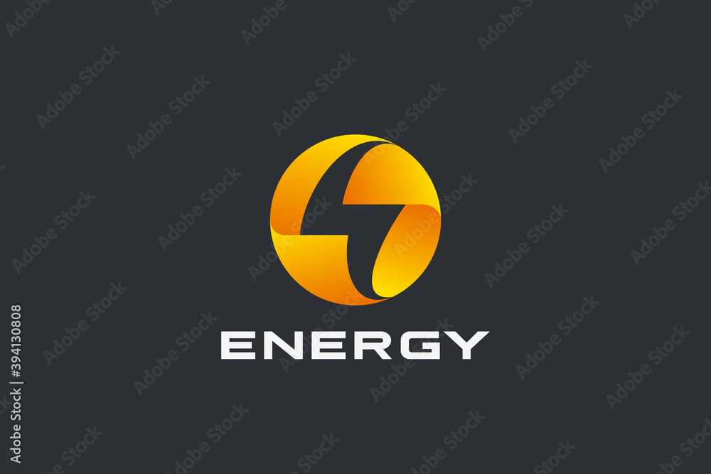 Energy Sphere Logo Flash Bolt Power design vector template Negative space style. Thunderbolt in Circle Logotype concept icon.
