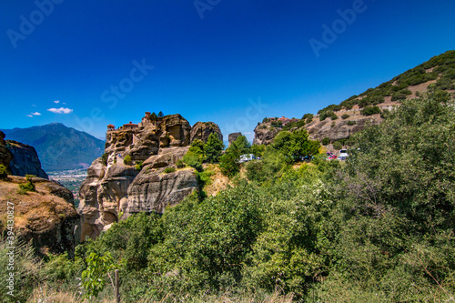 view of the mountains in Meteora, Grece. 