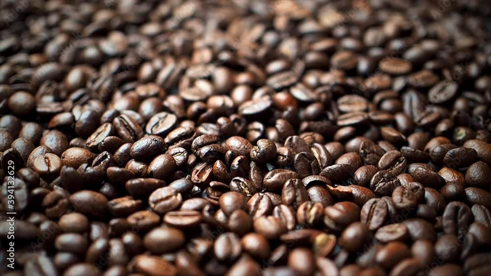 Fragrant roasted coffee beans falling down. Slow motion. Fragrant roasted coffee beans falling down. Slow motion.