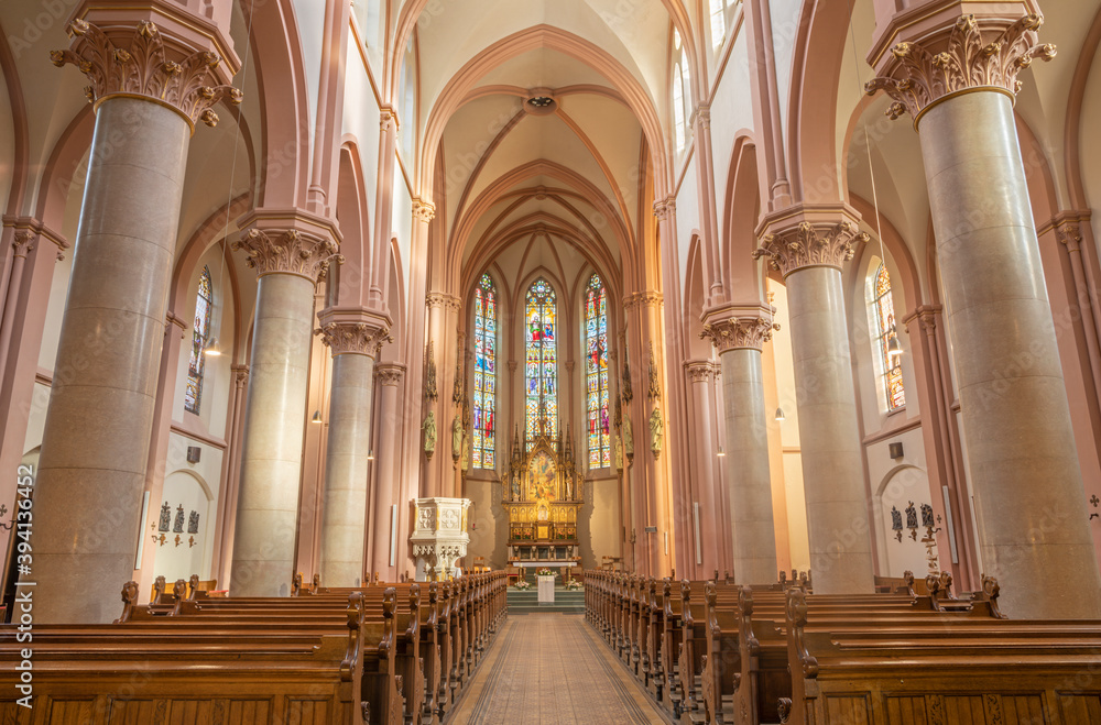VIENNA, AUSTIRA - OCTOBER 22, 2020:  The nave of church Laurentiuskirche.
