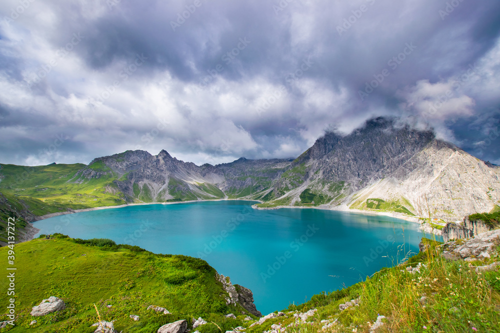 lake (Lunersee) in the mountains (alps)