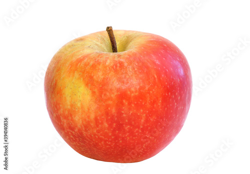 red apple with a yellow barrel on a white background