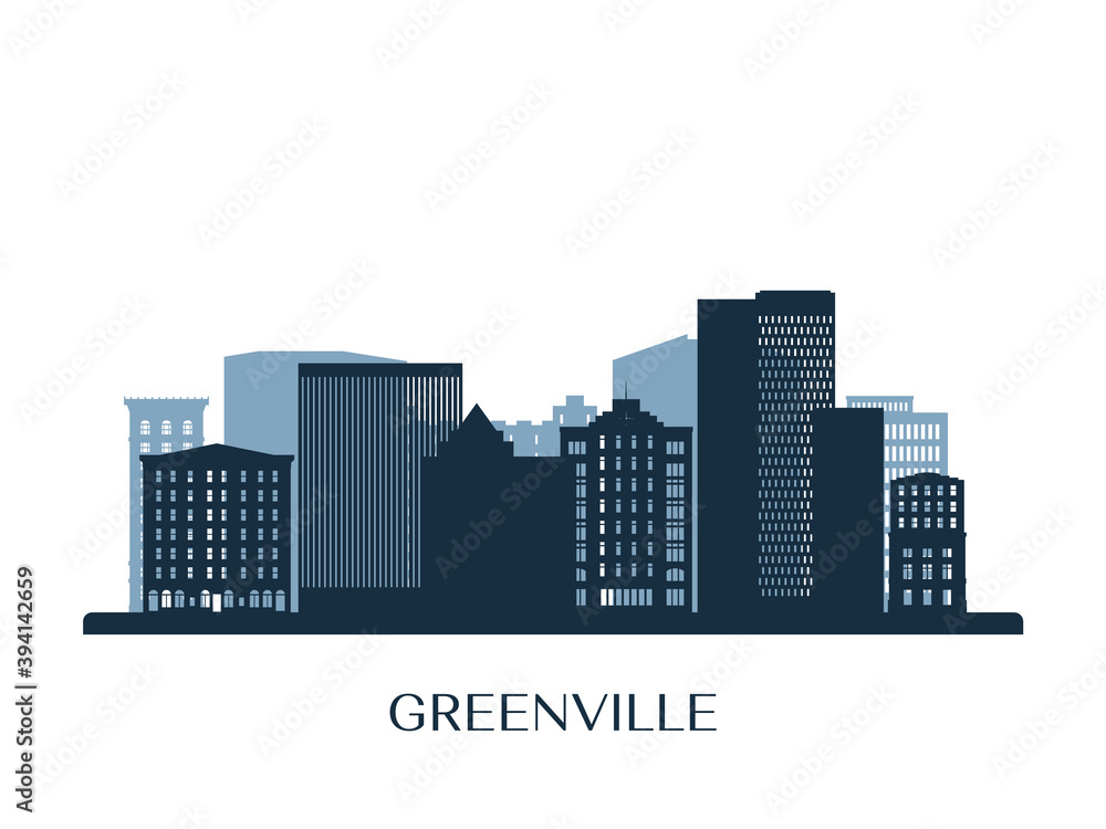 Greenville skyline, monochrome silhouette. Vector illustration.