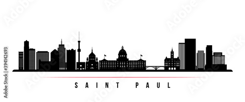 Saint Paul skyline horizontal banner. Black and white silhouette of Saint Paul City, Minnesota. Vector template for your design.
