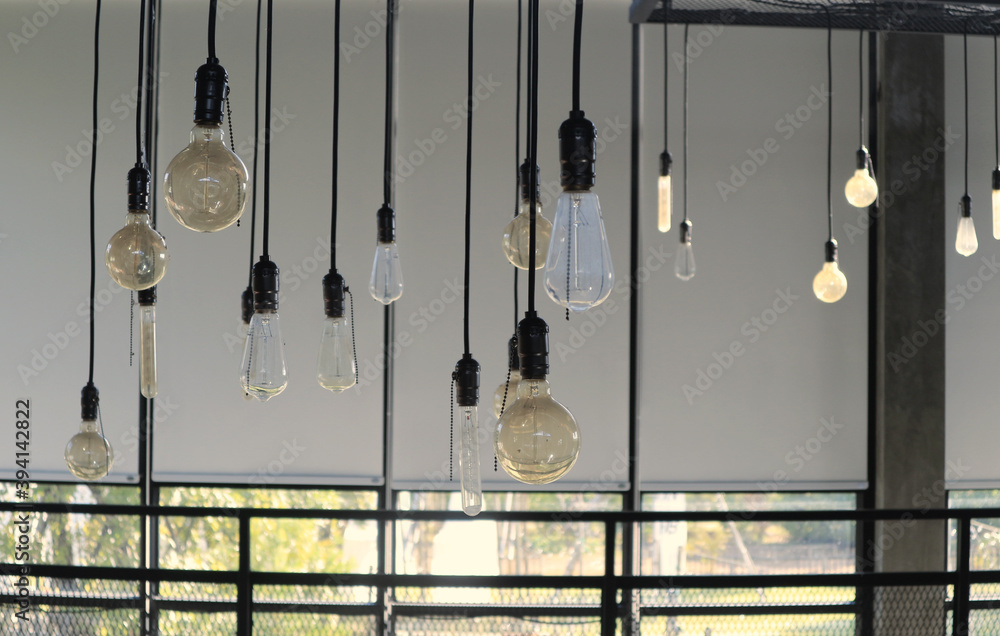 Light bulbs at the coffee shop, vintage, interior.