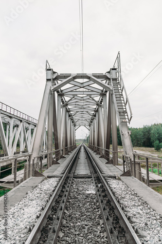 An Old Railroad Bridge. Railroad track. Interesting View of an Iron Truss