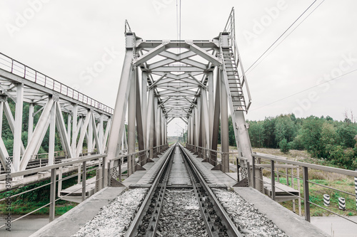 An Old Railroad Bridge. Railroad track. Interesting View of an Iron Truss