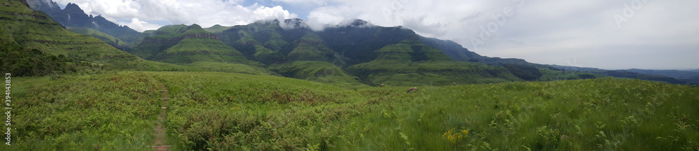 Panorama from Hiking path at Natal Drakensberg National Park in South Africa in South Africa