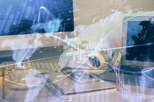 Wallpaper Mural Financial chart drawing and table with computer on background. Multi exposure. Concept of international markets. Torontodigital.ca