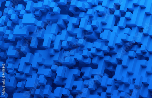 Abstract 3d render  blue geometric background design with cubes  blockchain concept