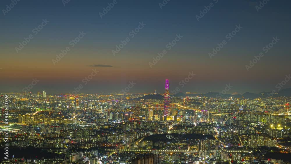 Time lapse. view of twilight seoul city scape and Downtown skyline in Seoul, South (Panning) Time lapse. view of twilight seoul city scape and Downtown skyline in Seoul, South (Panning)