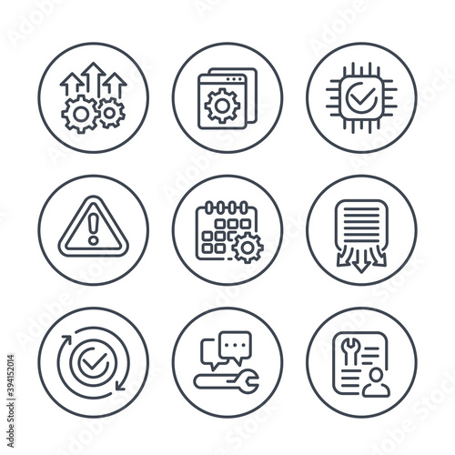 development, hardware, service and protocols line icons set