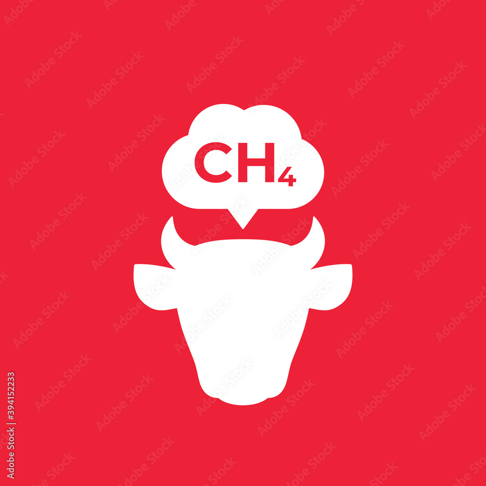 methane emissions from cattle, icon with a cow methane emissions from cattle, icon with a cow