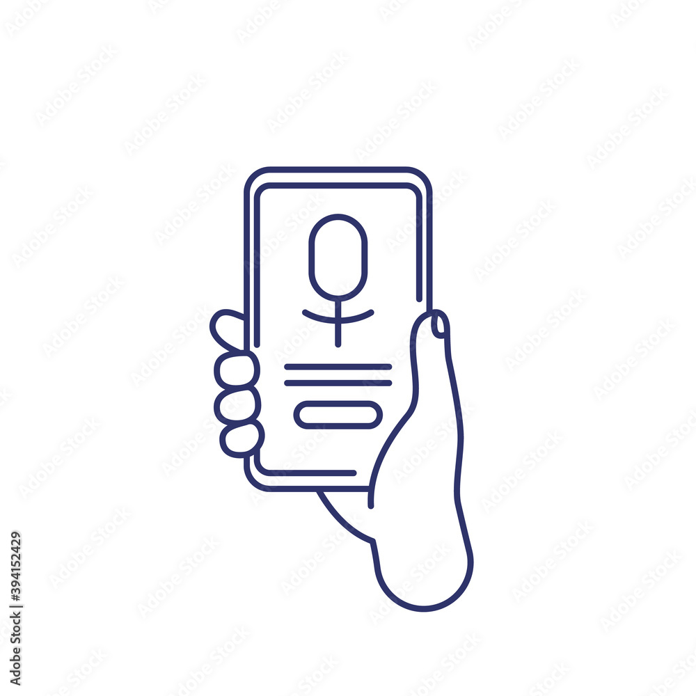 voice assistant app, phone in hand, line icon