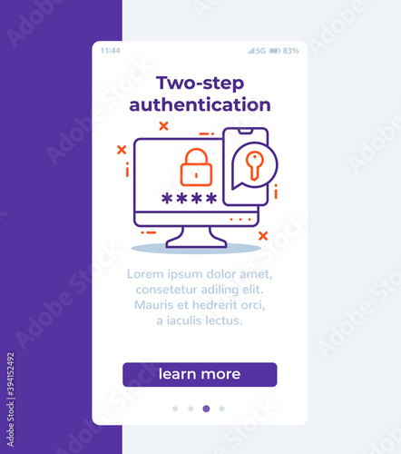 authentication in two steps mobile banner with line icon