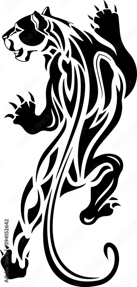 Black and white silhouette of panther, tattoo tribal symbol, vector illustration