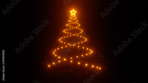 christmas tree made of glowing particles on black background isolate